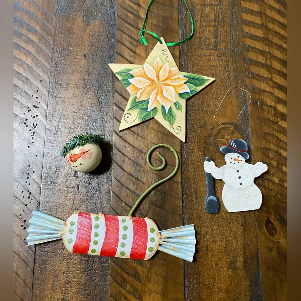 Festive Holiday Ornament Lot of 4 Snowman Candy Star